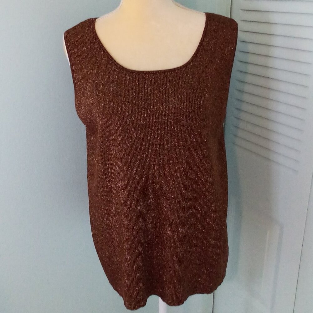 NWT VTG COLDWATER CREEK 1X SPARKLY TANK SWEATER SHELL SILK SILVER METALLIC FALL